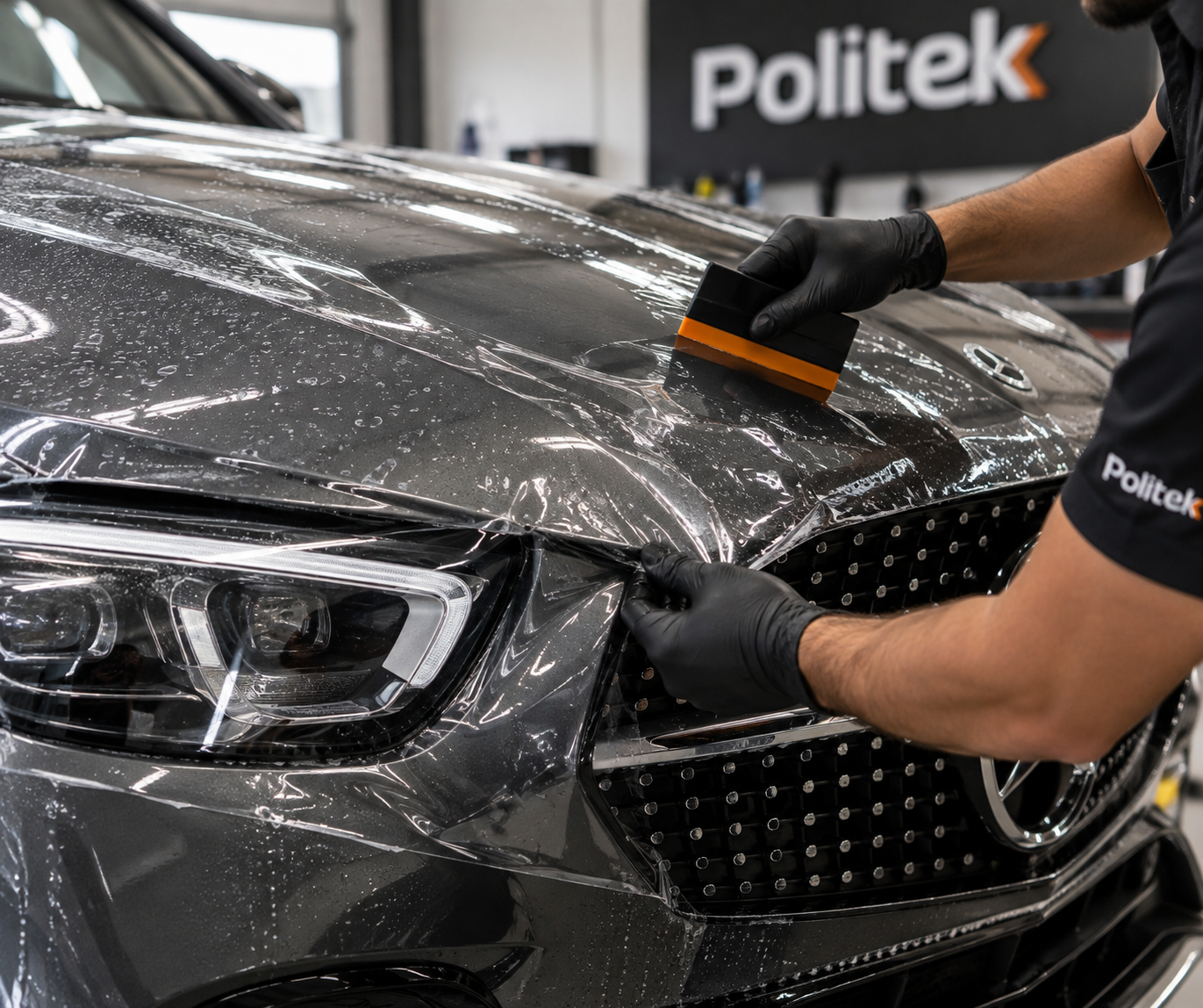 Aplicação de filme de proteção na pintura do carro